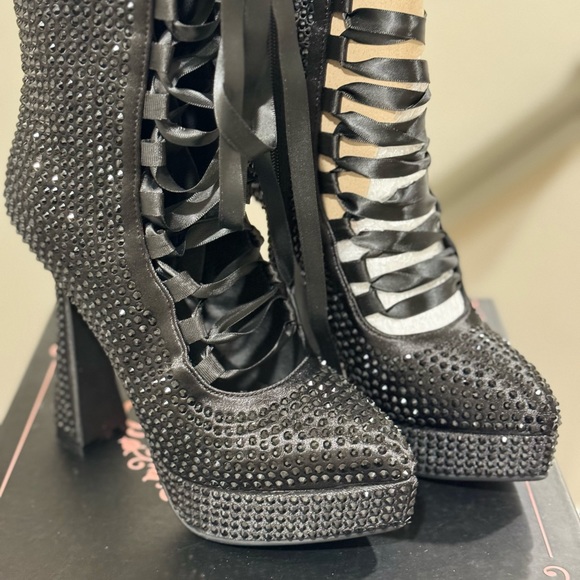 Rhinestones Lace Up Platform Booties Size 7 - Picture 7 of 16